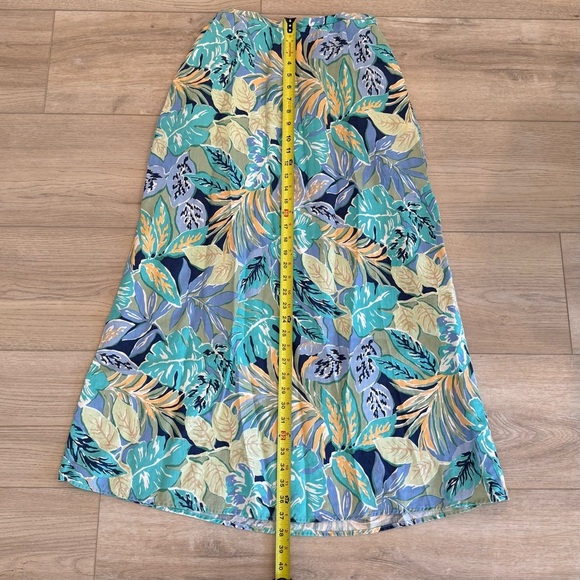 Talbots Linen Tropical Floral A-Line Maxi Skirt Side Zip Elastic Waist Sz 12 EUC - Picture 9 of 13